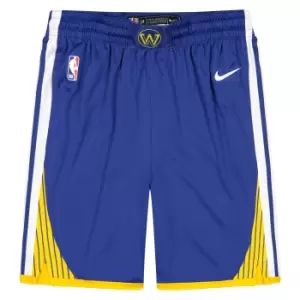 Image of nike NBA GOLDEN STATE WARRIORS DRI-FIT ICON SWINGMAN SHORTS, RUSH Blue/WHITE/AMARILLO/WHITE