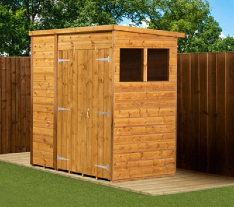 Image of Empire Sheds Empire Modular Pent 6X4 Dipped Treated Tongue And Groove Wooden Garden Shed Double Door & Windows (6' X 4' / 6ft X 4ft) (6X4)