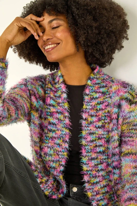 Image of Roman Fluffy Longline Cosy Cardigan Purple