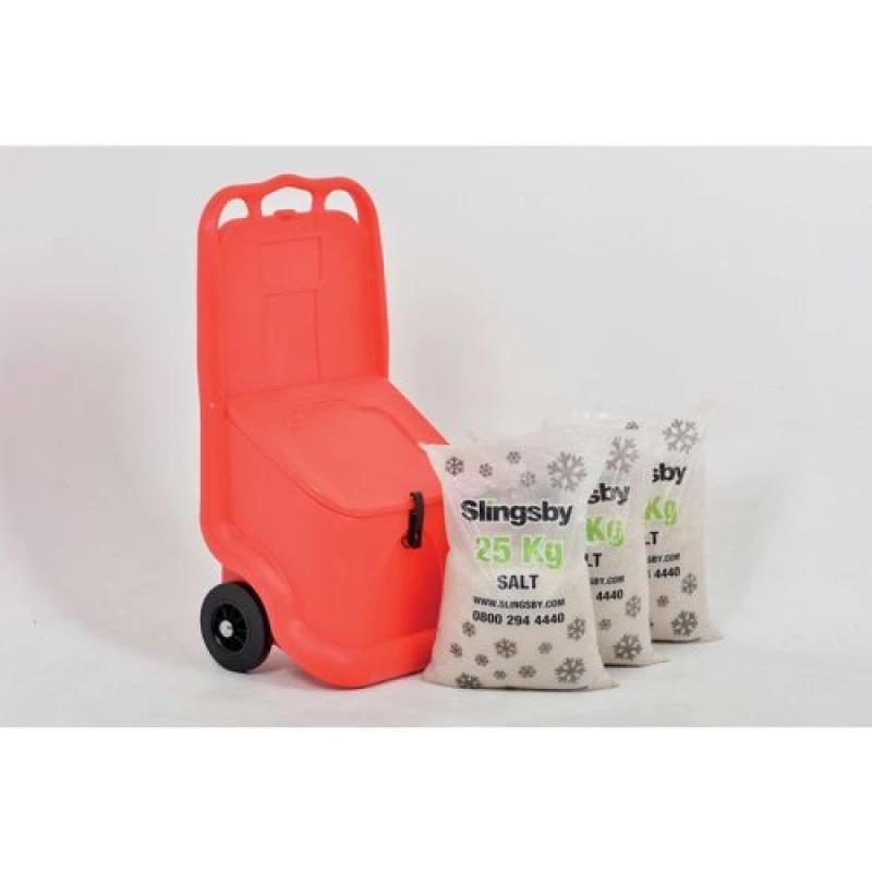Image of Slingsby Mobile Salt and Grit Bin Kit Red 75L with White De-icing Salt 418884 418884