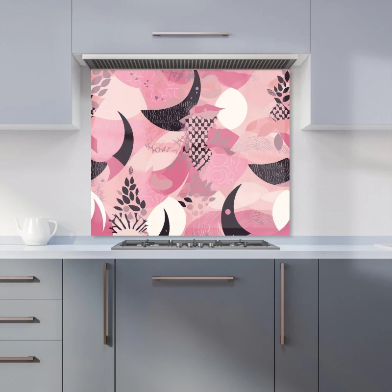 Image of Warren Reed - Designer Abstract Pink Moon Pattern Kitchen Splashback Size: 700mm x 650mm Pink Unisex 700mm x 650mm