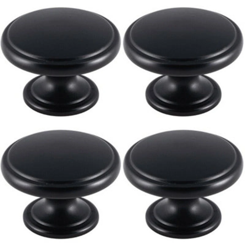 Image of Loops 4x Ring Domed Cupboard Door Knob 38.5mm Diameter Matt Black Cabinet Handle Black unisex