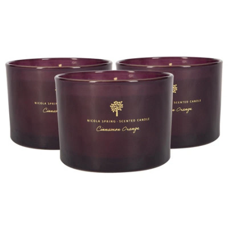 Image of Nicola Spring 3X Soy Wax Scented Candles - 350G - Cinnamon & Orange - Double Wick Jarred Warm Spiced Scent Long Burn Fragrance