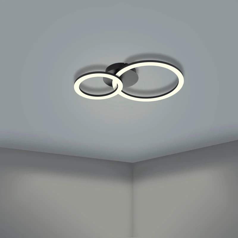 Image of EGLO Parrapos-Z Modern Black Steel Smart Control, Colour Changing Ceiling Light, (W) 30cm Black