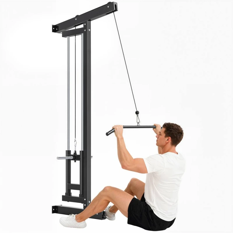 Image of SPORTNOW Wall Mounted Crossover Cable Machine Lat Pull Down Machine in Black Unisex