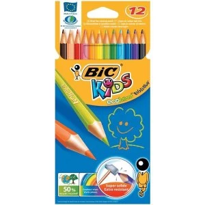 Image of Bic Kids Evolution Pencils Colour Splinter proof Wood free Vivid Assorted Pack of 12 Pencils
