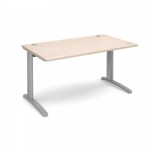 Image of TR10 Straight Desk 1400mm x 800mm - Silver Frame maple Top