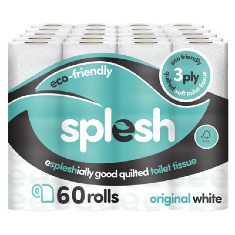 Image of Splesh 'Toilet Roll' Soft & Quilted Eco-Friendly, Original White 60 Rolls White