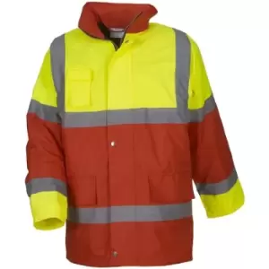 Image of Yoko Mens Hi Vis Contrast Safety Jacket (2XL) (Yellow/ Red) - Yellow/ Red