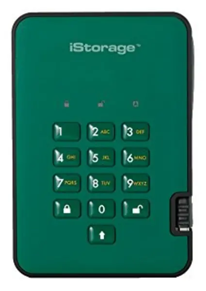 Image of iStorage diskAshur2 3TB Mobile External Hard Drive in Green - USB3.1