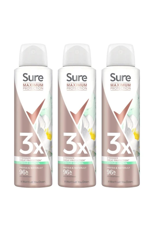 Image of Sure Women Protection 'Antiperspirant' Spray Freesia & Water Lily, 3x150ml White female