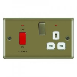Image of Wickes 45A Cooker Switch and 13A Socket Pearl Nickel Raised Plate