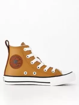 Image of Converse Kid's Converse Chuck Taylor All Star Lined Leather High Top - Brown, Size 1