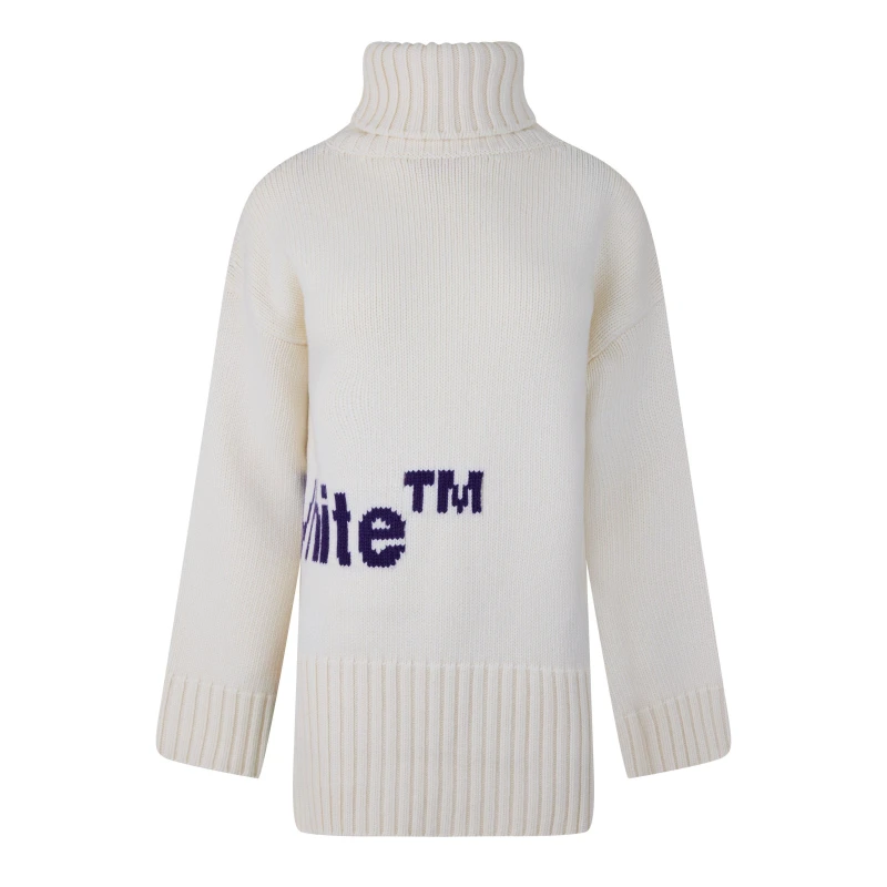 Image of Off White Womens Logo Intarsia Turtleneck Sweater White Purple female 6 (38)
