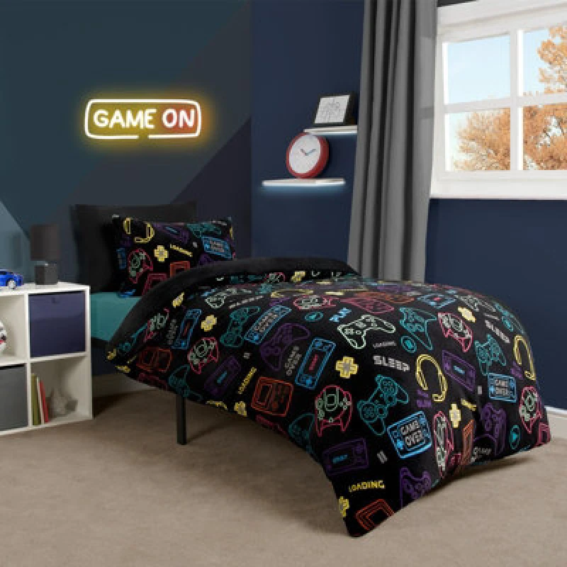 Image of OHS OHS Gaming Fleece Duvet Cover Set Bedding Quilt Warm in Black Size: Double Black Double Unisex 5027434172931