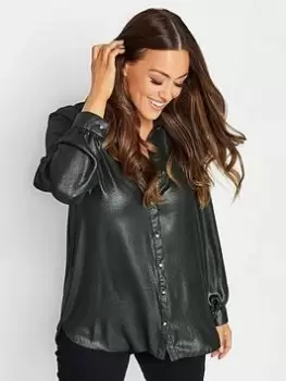 Image of M&Co Metallic Button Blouse, Black, Size 18, Women