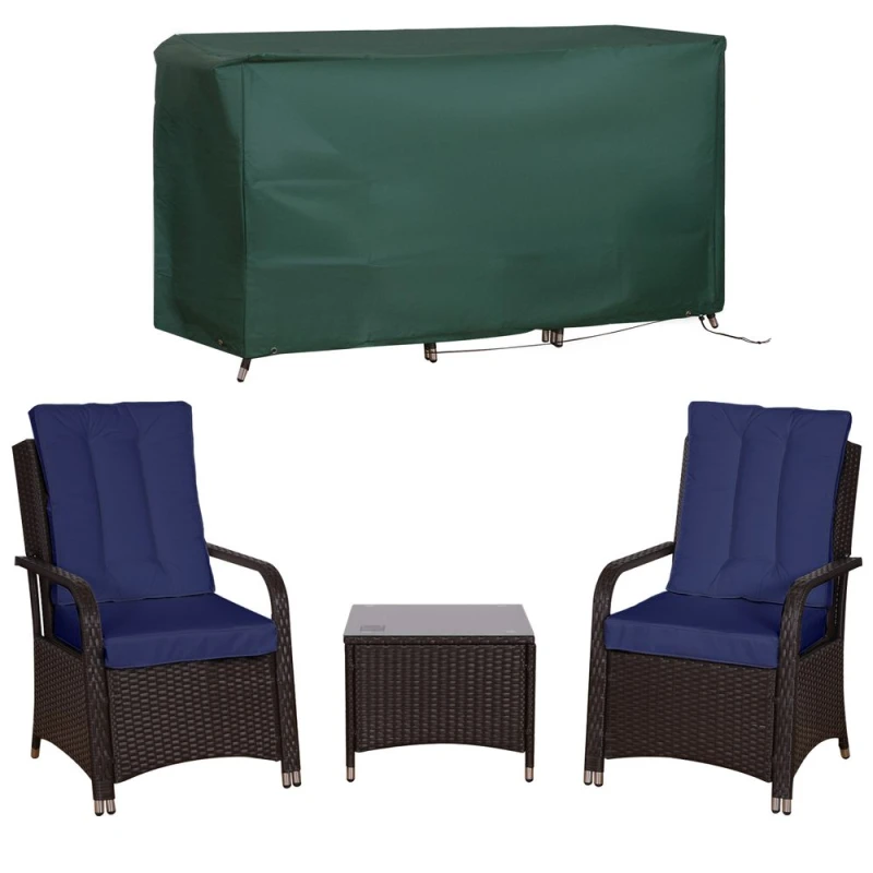 Image of Outsunny Rattan 3PCs Chair Table Bistro Set Patio Set w/ Steel Frame Dark Blue