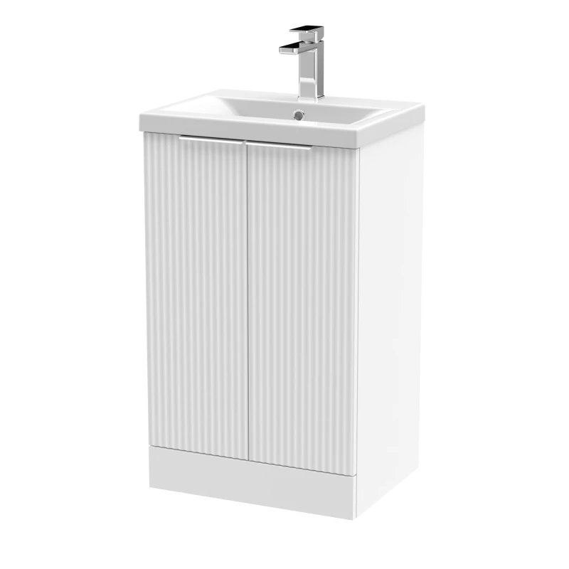 Image of Balterley Fluted Front Floor Standing 2 Door Vanity Basin Unit 500mm Satin White White Unisex