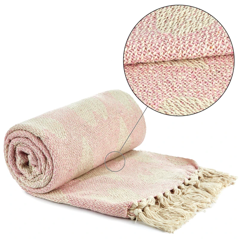 Image of Emma Barclay Throw Blanket Cotton Woven Heart Design Blush Pink unisex 229x254cm