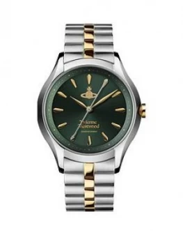 Image of Vivienne Westwood Vivienne Westwood The Saville Green Sunray And Gold Detail Dial Two Tone Stainless Steel Bracelet Ladies Watch