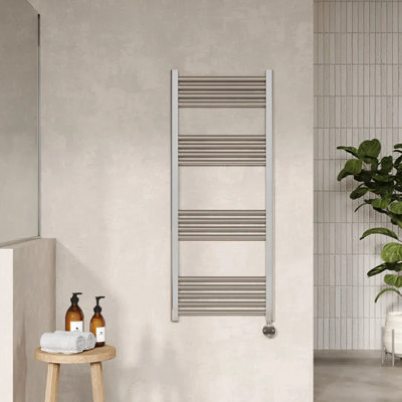 Image of Nuie Electric Round Towel Rail 17 Bar 1200 X 500Mm Chrome, Silver MTY360