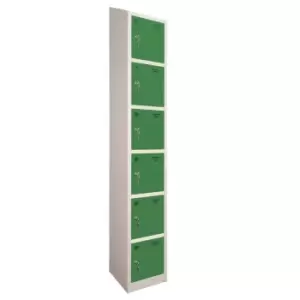 Image of 6 Door Locker, 450X450, Grey Carcass/Green Doors, Sloping Top, Camlock