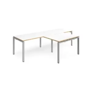 Image of Bench Desk 2 Person With Return Desks 2800mm White/Oak Tops With Silver Frames Adapt