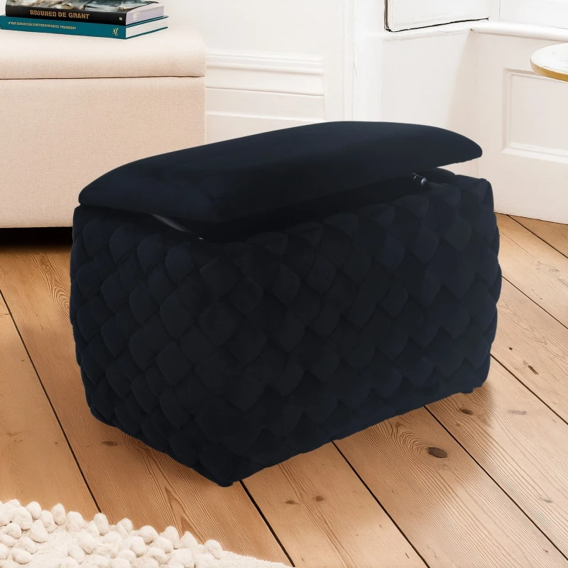Image of Artemis Home Plumeo Velvet Storage Ottoman in Black Unisex