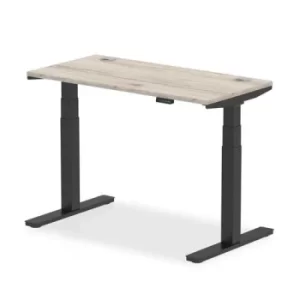 Image of Air 1200 x 600mm Height Adjustable Desk Grey Oak Top Cable Ports Black Leg