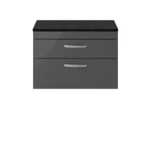 Image of Nuie Athena 800 Wall Hung 2-drawer Vanity & Sparkling Black Worktop - Gloss Grey