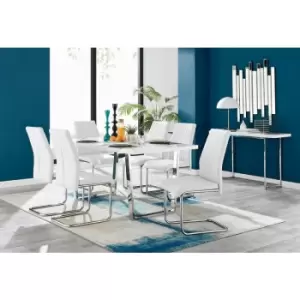 Image of Kylo White High Gloss Dining Table & 6 White Lorenzo Chairs - White