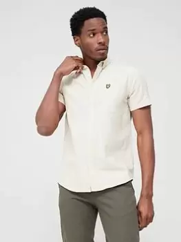 Image of Lyle & Scott Short Sleeve Oxford Shirt - Green/White, Green/White, Size S, Men