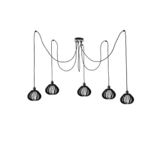 Image of Nicoleta Cluster Pendant Ceiling Light Black And Natural, 5x E27