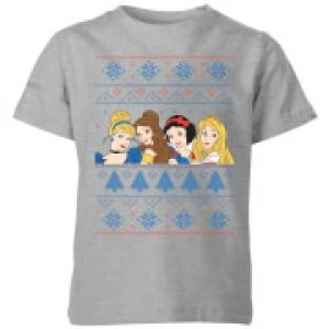Image of Disney Princess Faces Kids Christmas T-Shirt - Grey - 11-12 Years