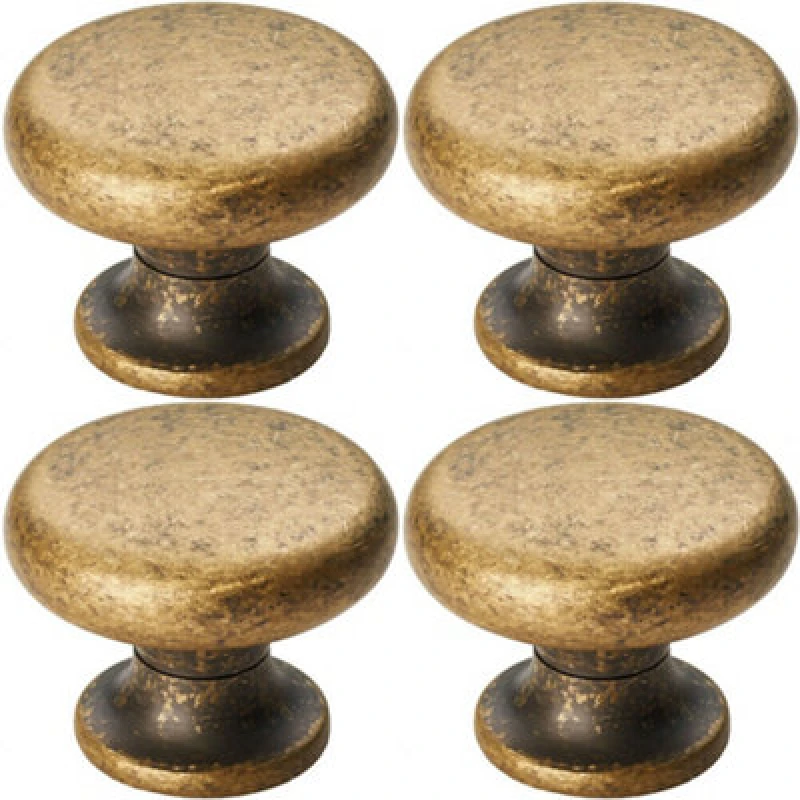 Image of Loops 4x Flat Faced Round Door Knob 34mm Diameter Antique Brass Small Cabinet Handle Metallics unisex