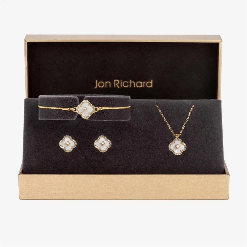Image of Jon Richard Gold Plated Crystal Clover Trio Set - Gift Boxed Gold