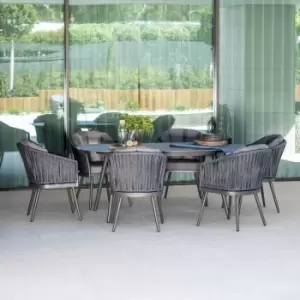Image of Monterrey 6 Seat Oval Dining Set - Thin Rope Weave - Grey