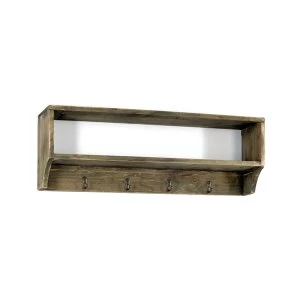 Image of Wooden Wall Shelf with 4 Hooks