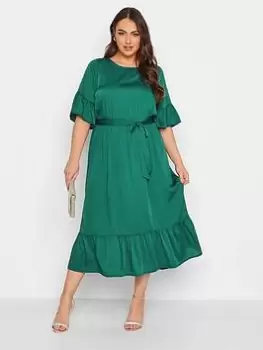 Image of Yours Satin Smock Dress, Green, Size 24, Women