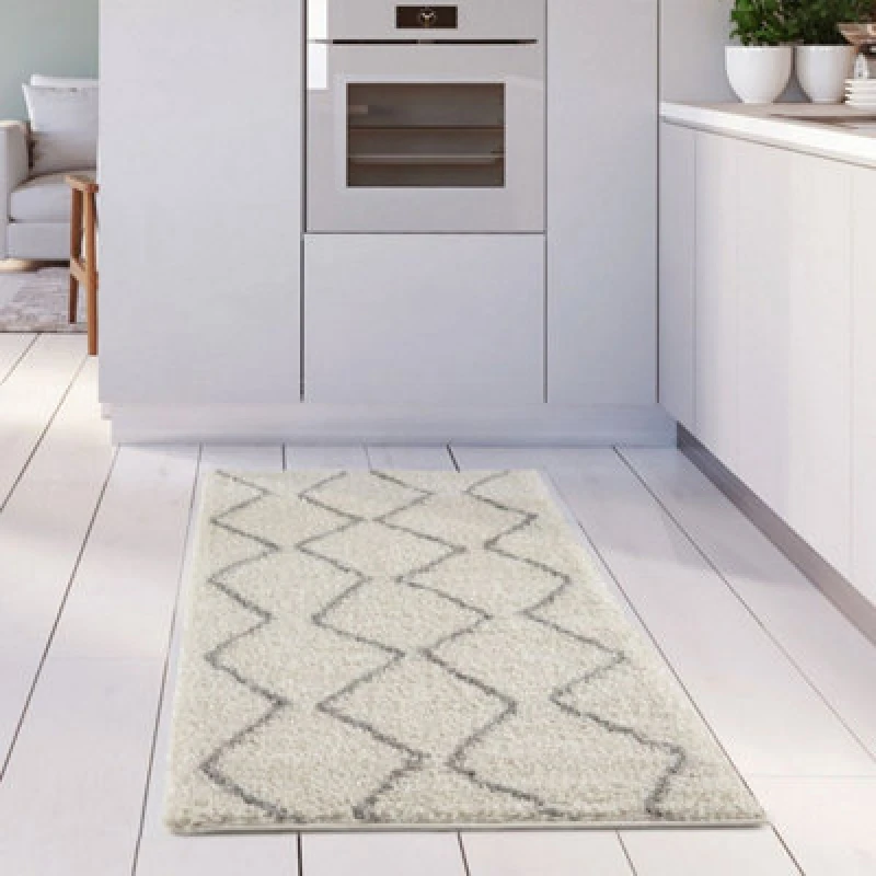 Image of The Rugs Moroccan Shaggy Ivory Grey Living Room Rug 800