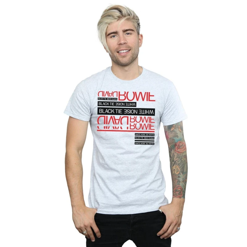 Image of David Bowie David Bowie Men Black Tie White Noise T-Shirt in Grey Size: Small Grey S Male 5057981565955