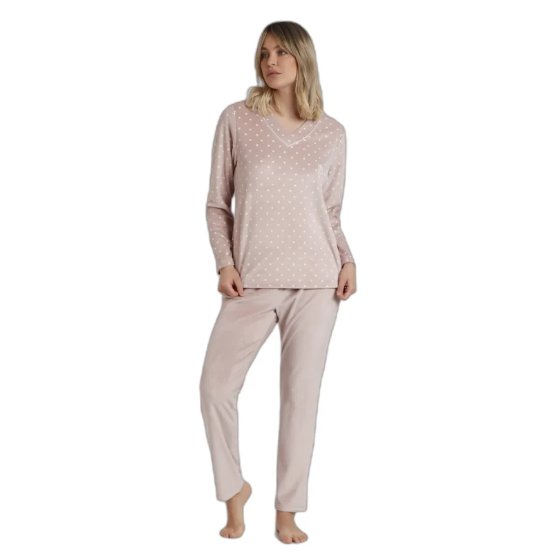 Image of Admas Womens long sleeve V-neck velvet pyjama Admas Classic Pico Dots Lace Rose Female XL