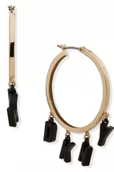 Image of Ladies DKNY Jewellery PE 35MM DKNY HOOP GLD/BLACK 04G00388