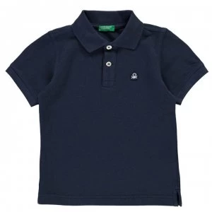 Image of Benetton Pique Logo Polo Shirt - Navy