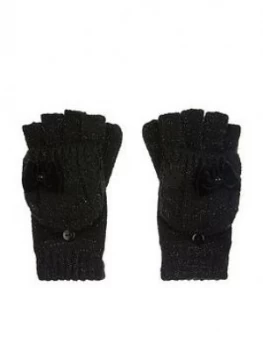 Image of Monsoon Girls Stella Sparkle Cable Bow Gloves - Black