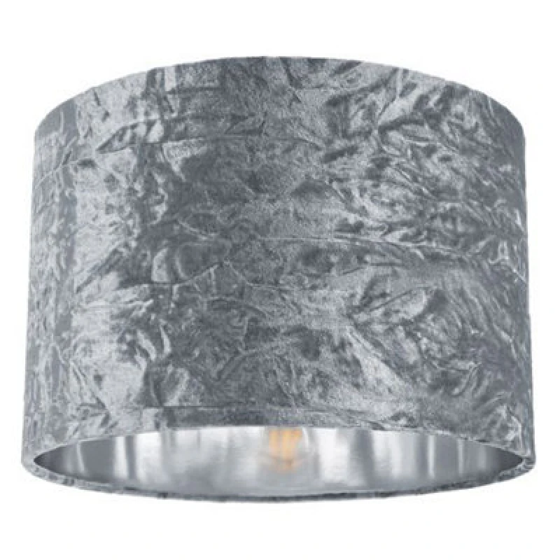 Image of Happy Homewares Modern Silver Crushed Velvet 12 Table/pendant Lampshade With Shiny Silver Inner