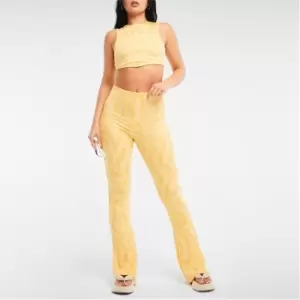 Image of Missguided Jacquard Split Hem Flared Trousers - Yellow