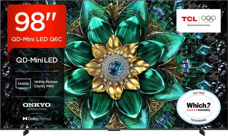 Image of TCL 98Q6C-UK 98 4K QD-Mini LED Smart Google TV 144Hz Dolby Vision IQ ONKYO 2.1 Sound 98Q6C-UK Metallic