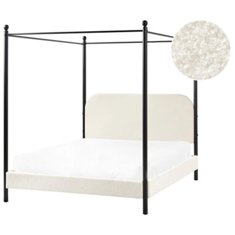 Image of Beliani Four Poster Bed Boucle Dannemois 140 X 200 Cm (Eu Double) Off-White