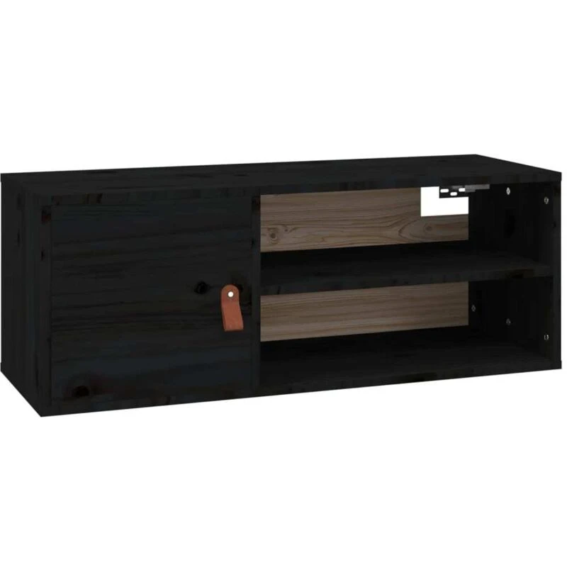 Image of vidaXL Wall Cabinet Black 80x30x30cm Solid Wood Pine, Black 818393